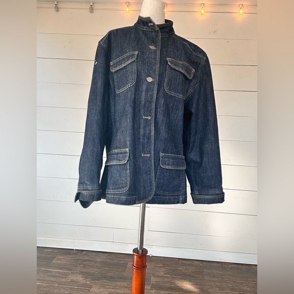 Vintage Y2k Eddie Bauer stand up collar denim jacket/blazer L - Picture 8 of 10